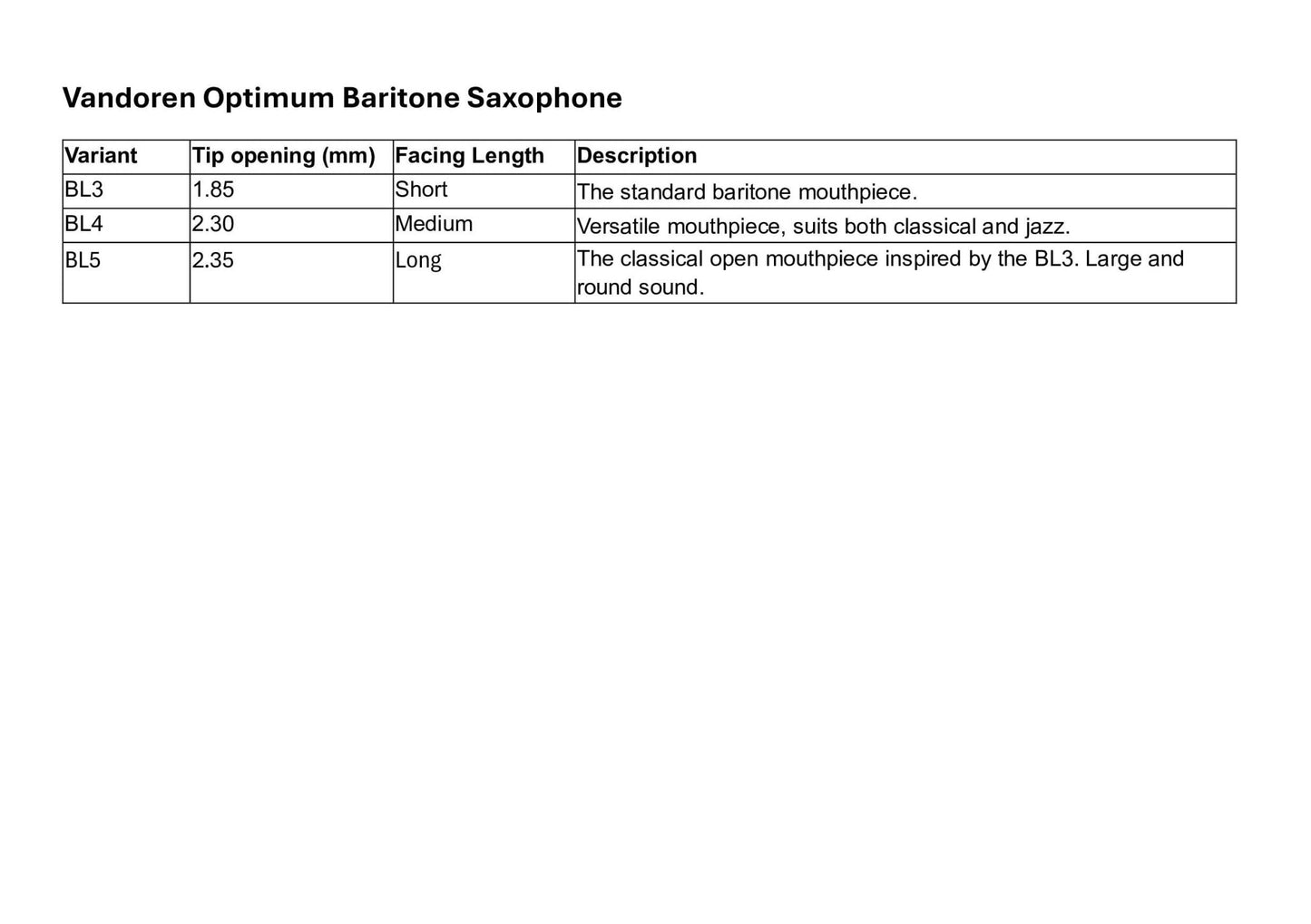 Vandoren Optimum Baritone Saxophone Mouthpiece - Vandoren - Vandoren Optimum Baritone Saxophone Mouthpiece - Mouthpieces.co.uk